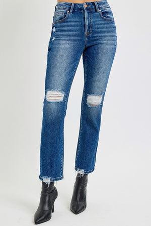 RISEN Full Size High Rise Distressed Crop Straight Jeans - All Mine Now Clothing