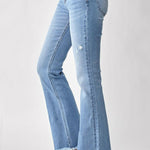 RISEN High Rise Frayed Hem Bootcut Jeans Trendsi