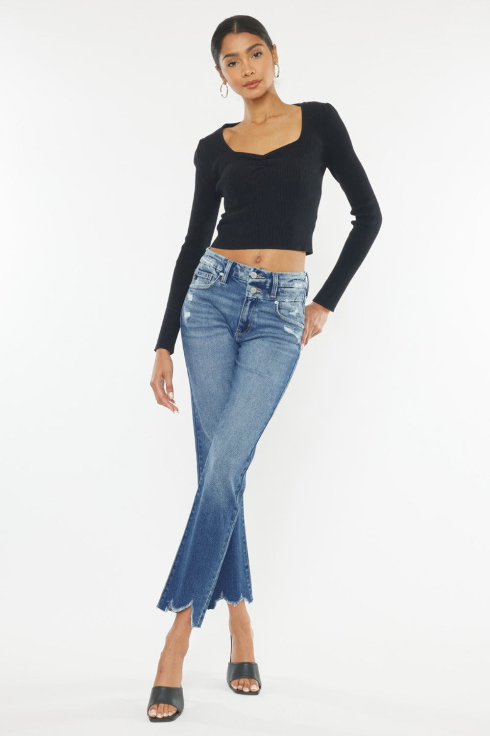 Kancan High Rise Wide Waistband Slim Straight Jeans Trendsi