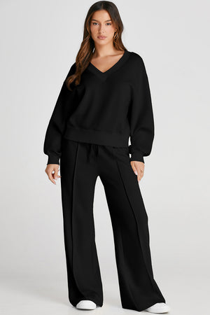 V-Neck Long Sleeve Top and Pants Active Set - All Mine Now Clothing