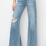 RISEN Mid Rise Button Fly Wide Leg Jeans Trendsi