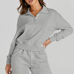 Half Button Sweatshirt and Shorts Active Set - All Mine Now Clothing