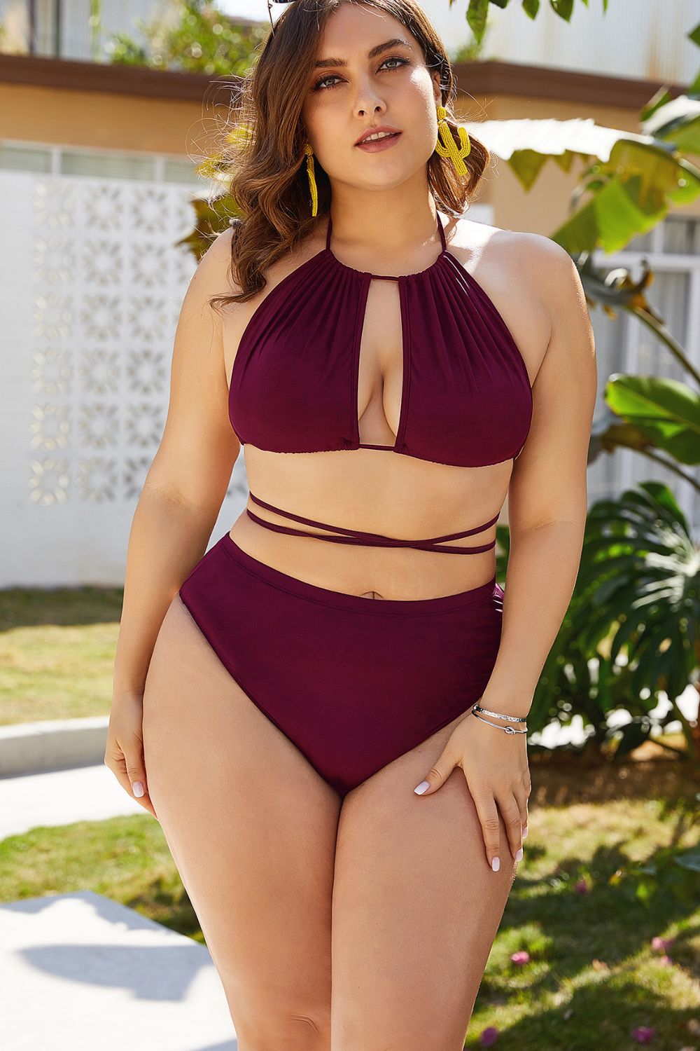 Plus Size Cutout Tied Backless Bikini Set - All Mine Now Clothing