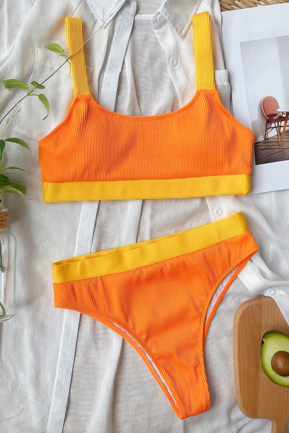 Color Block Scoop Neck Bikini Set - All Mine Now Clothing