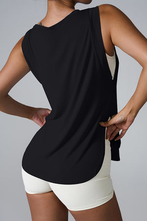 Slit Round Neck Active Tank - All Mine Now Clothing