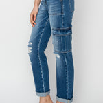 RISEN Full Size High Rise Cargo Ankle Roll Up Straight Jeans - All Mine Now Clothing