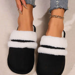 Contrast Faux Fur Round Toe Slippers