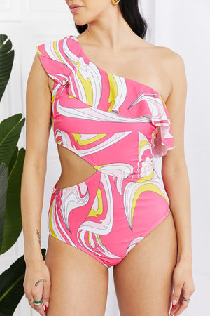 Marina West Swim Vitamin C Asymmetric Cutout Ruffle Swimsuit in Pink - All Mine Now Clothing