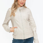 Snobbish PU Leather Biker Jacket with Side Zip Pockets - All Mine Now Clothing