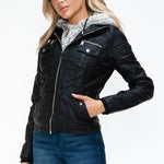 YMI Removable Faux Layered Multi-Pocket Jacket with Fuzzy Hood - All Mine Now Clothing