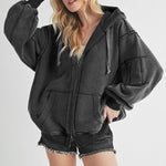 Aemi+Co Exposed Seam Zip Up Drawstring Hooded Jacket Trendsi