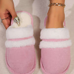 Contrast Faux Fur Round Toe Slippers