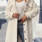 Fuzzy Button Up Long Sleeve Longline Coat Trendsi