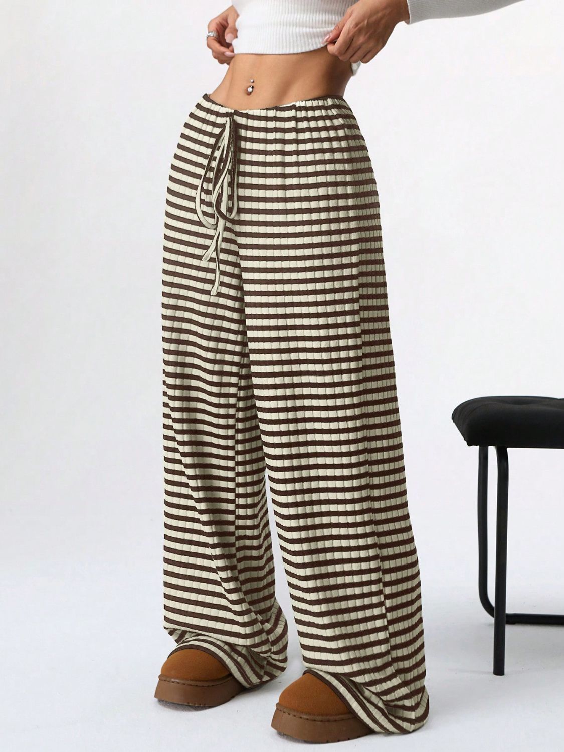 Tied Striped Wide Leg Pants - All Mine Now Clothing