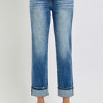 RISEN Full Size High Rise Crop Straight Roll Up Jeans Trendsi