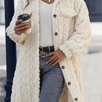 Fuzzy Button Up Long Sleeve Longline Coat Trendsi