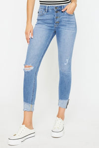 Kancan Distressed Cat's Whiskers Button Fly Jeans Trendsi