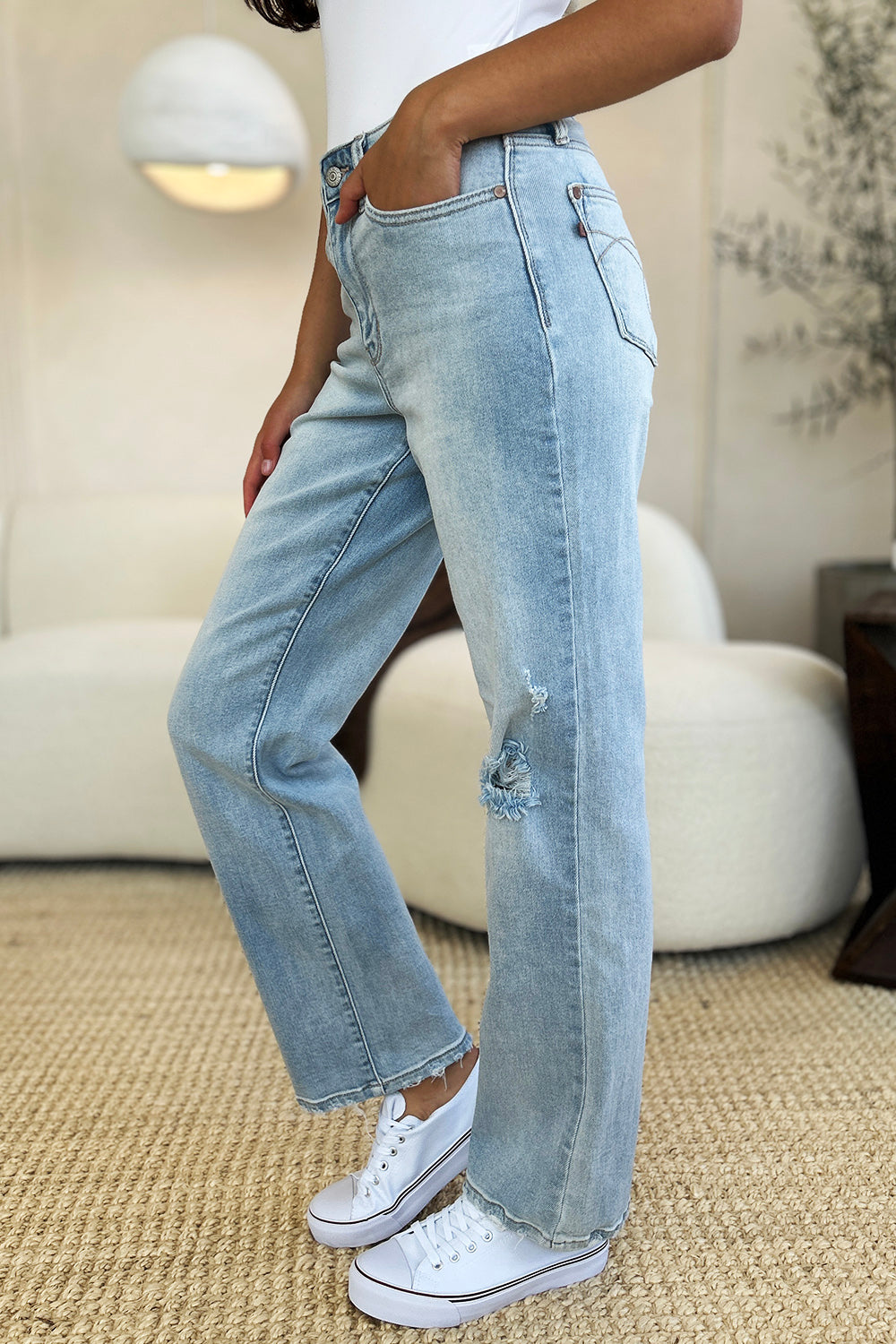 Judy Blue Full Size High Waist Distressed Straight Jeans - All Mine Now Clothing