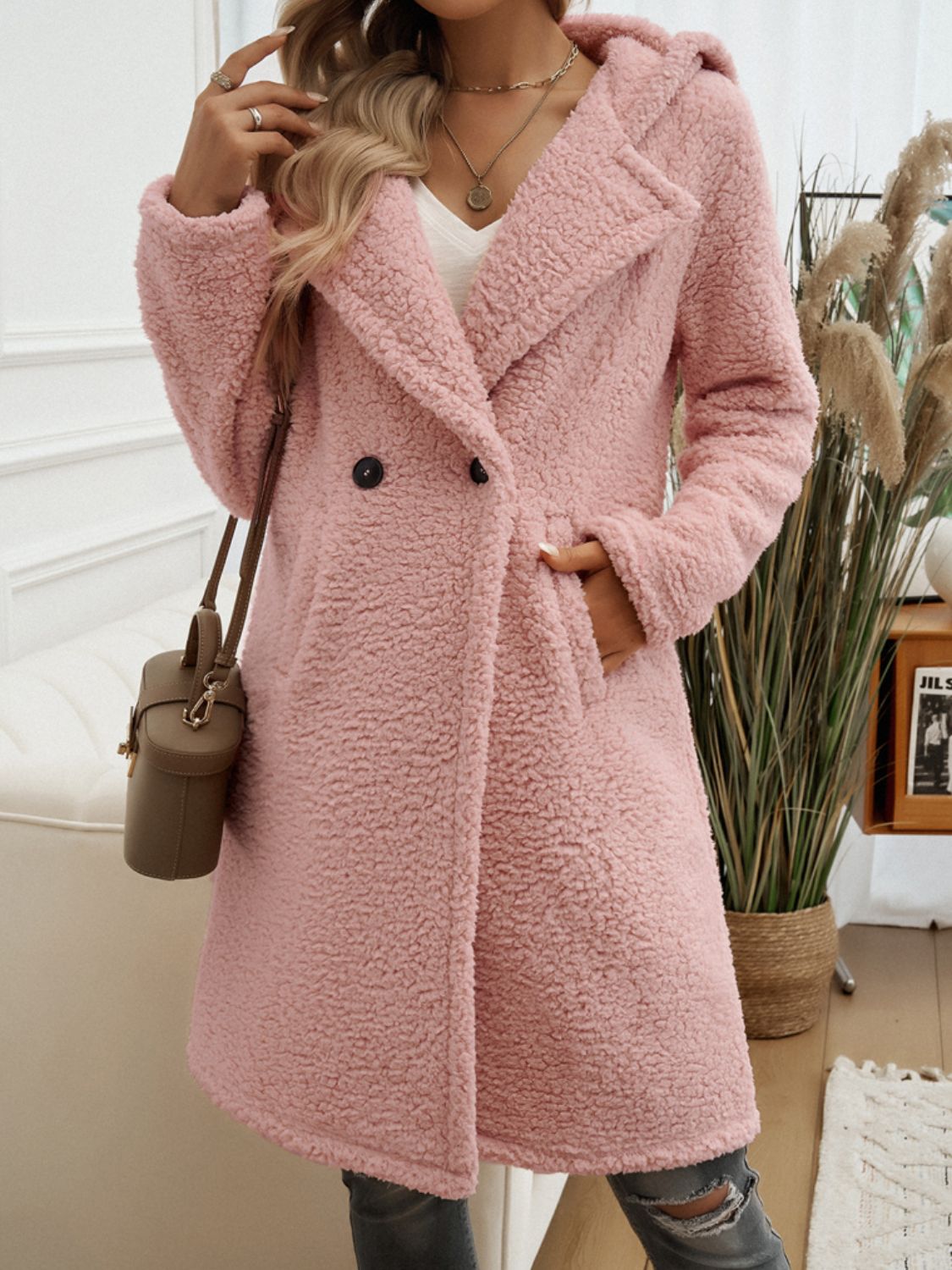 Devine Pocketed Long Sleeve Hooded Teddy Coat - All Mine Now Clothing