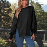 Slit Round Neck Long Sleeve Sweatshirt - All Mine Now Clothing