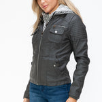 YMI Removable Faux Layered Multi-Pocket Jacket with Fuzzy Hood - All Mine Now Clothing