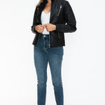 Snobbish Faux Leather Zip Up Mock Neck Jacket - All Mine Now Clothing