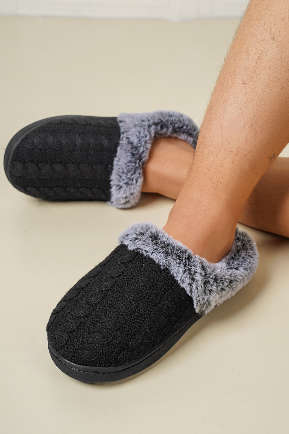 Cable-Knit Fluff Round Toe Slippers - All Mine Now Clothing