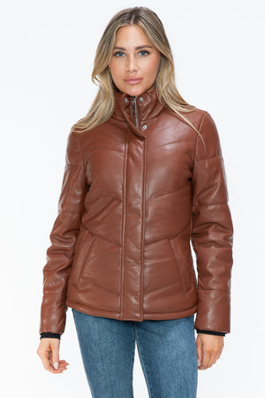 Snobbish Pocketed Zip Up Turtleneck Puffer Jacket - All Mine Now Clothing