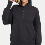 Zenana Half Snap Long Sleeve Hoodie with Kangaroo Pocket - All Mine Now Clothing