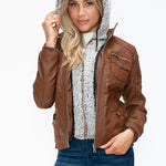 YMI Removable Faux Layered Multi-Pocket Jacket with Fuzzy Hood - All Mine Now Clothing