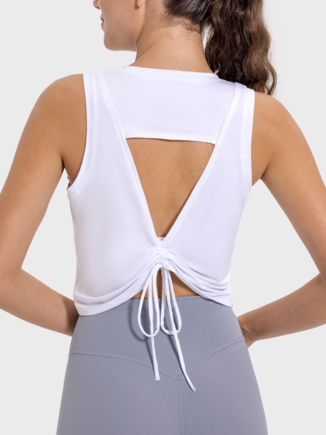 Millennia Drawstring Cutout Round Neck Active Tank - All Mine Now Clothing