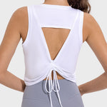 Millennia Drawstring Cutout Round Neck Active Tank - All Mine Now Clothing