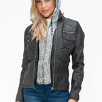 YMI Removable Faux Layered Multi-Pocket Jacket with Fuzzy Hood - All Mine Now Clothing