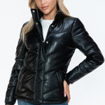 Snobbish Pocketed Zip Up Turtleneck Puffer Jacket - All Mine Now Clothing