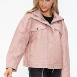 How Dare U Drawstring Hem PU Leather Zip Up Jacket - All Mine Now Clothing