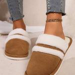 Contrast Faux Fur Round Toe Slippers