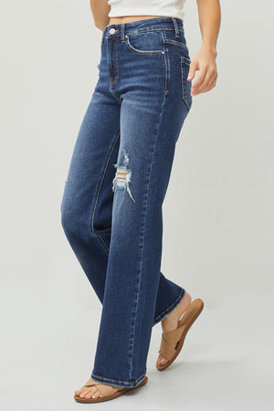 RISEN Full Size High Rise Distressed Wide Leg Jeans - All Mine Now Clothing