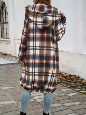 Devine Plaid Zip Up Hooded Coat - All Mine Now Clothing