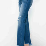 bytos Full Size Raw Hem Distressed Mid Rise Straight Jeans - All Mine Now Clothing