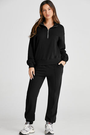 Half Zip Long Sleeve Top and Joggers Active Set - All Mine Now Clothing