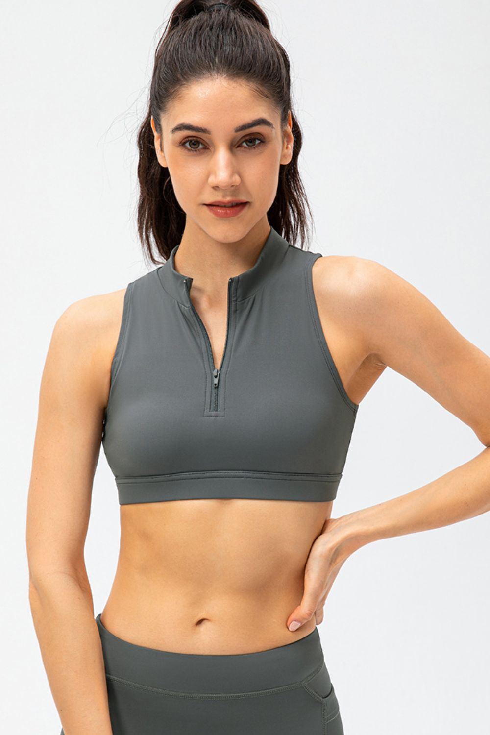 Full Size Cropped Cutout Back Zipper Front Active Tank Top - All Mine Now Clothing