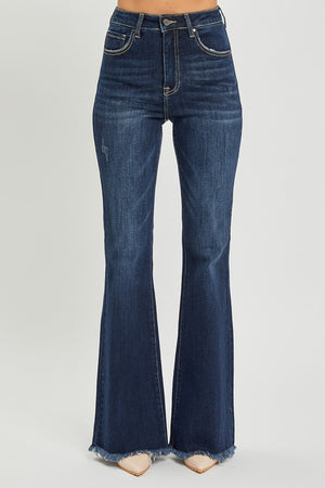 RISEN High Waist Raw Hem Flare Jeans - All Mine Now Clothing