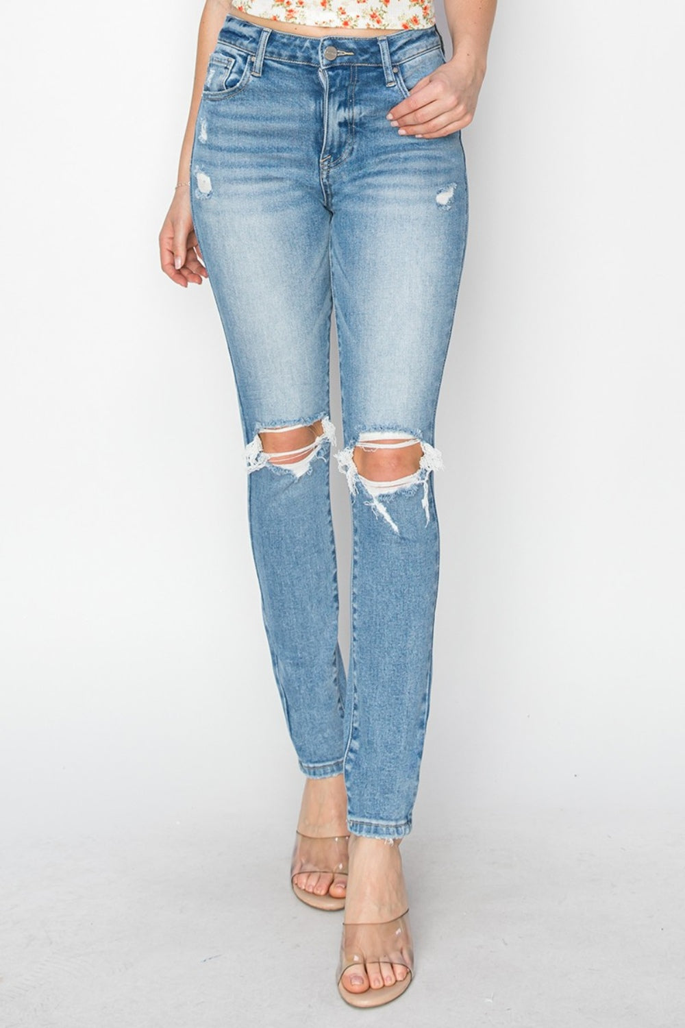 Risen Full Size High Rise Knee Distressed Skinny Jeans - All Mine Now Clothing