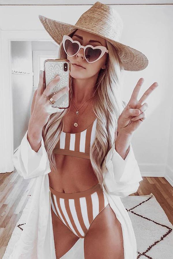 Striped Tank High Waist Bikini - All Mine Now Clothing