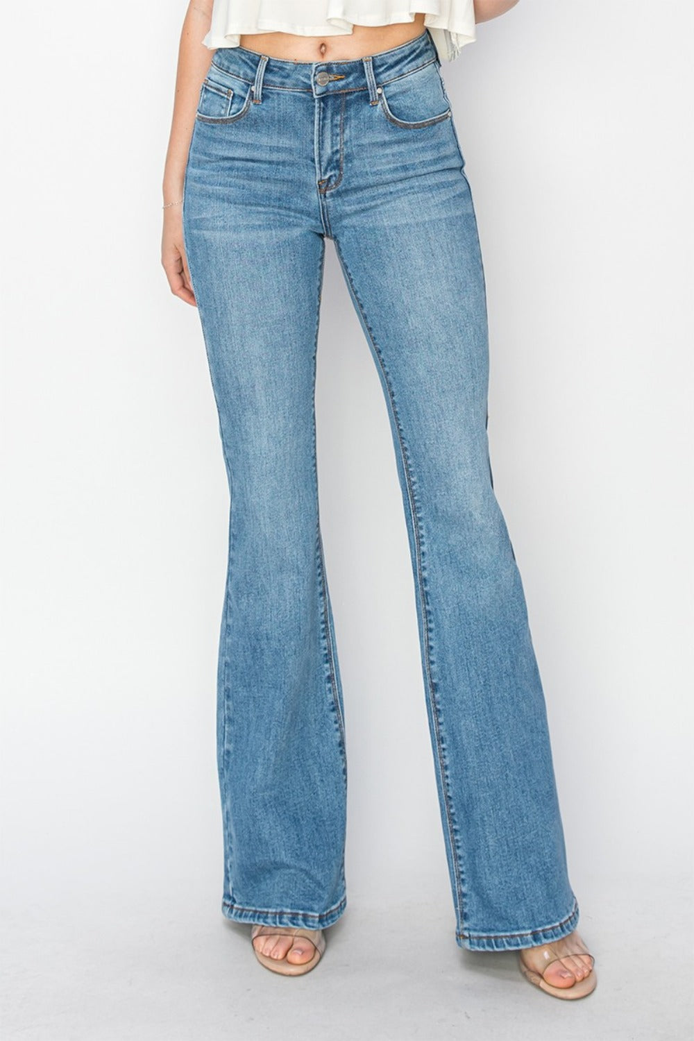 RISEN Mid Rise Flare Jeans with Pockets - All Mine Now Clothing