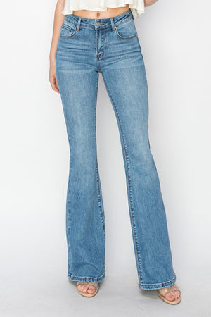 RISEN Mid Rise Flare Jeans with Pockets - All Mine Now Clothing