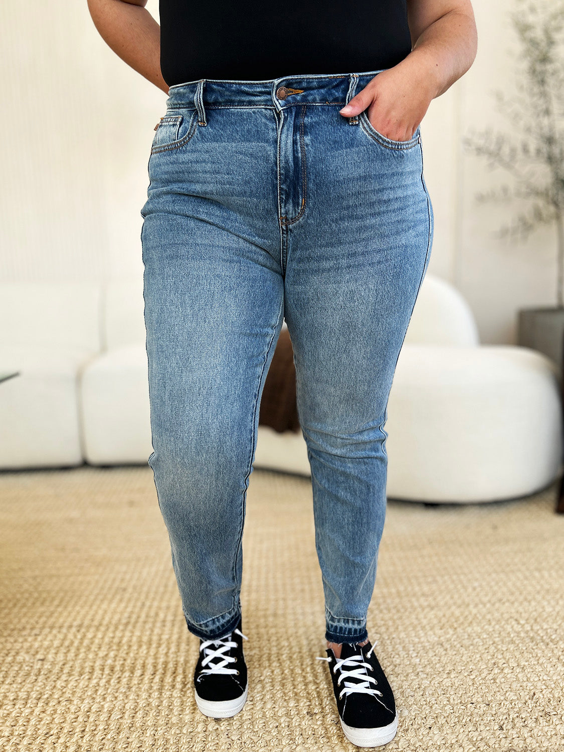 Judy Blue Full Size Mid Rise Rigid Magic Release Hem Jeans - All Mine Now Clothing