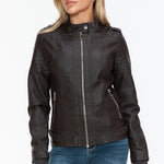 Snobbish PU Leather Biker Jacket with Side Zip Pockets - All Mine Now Clothing