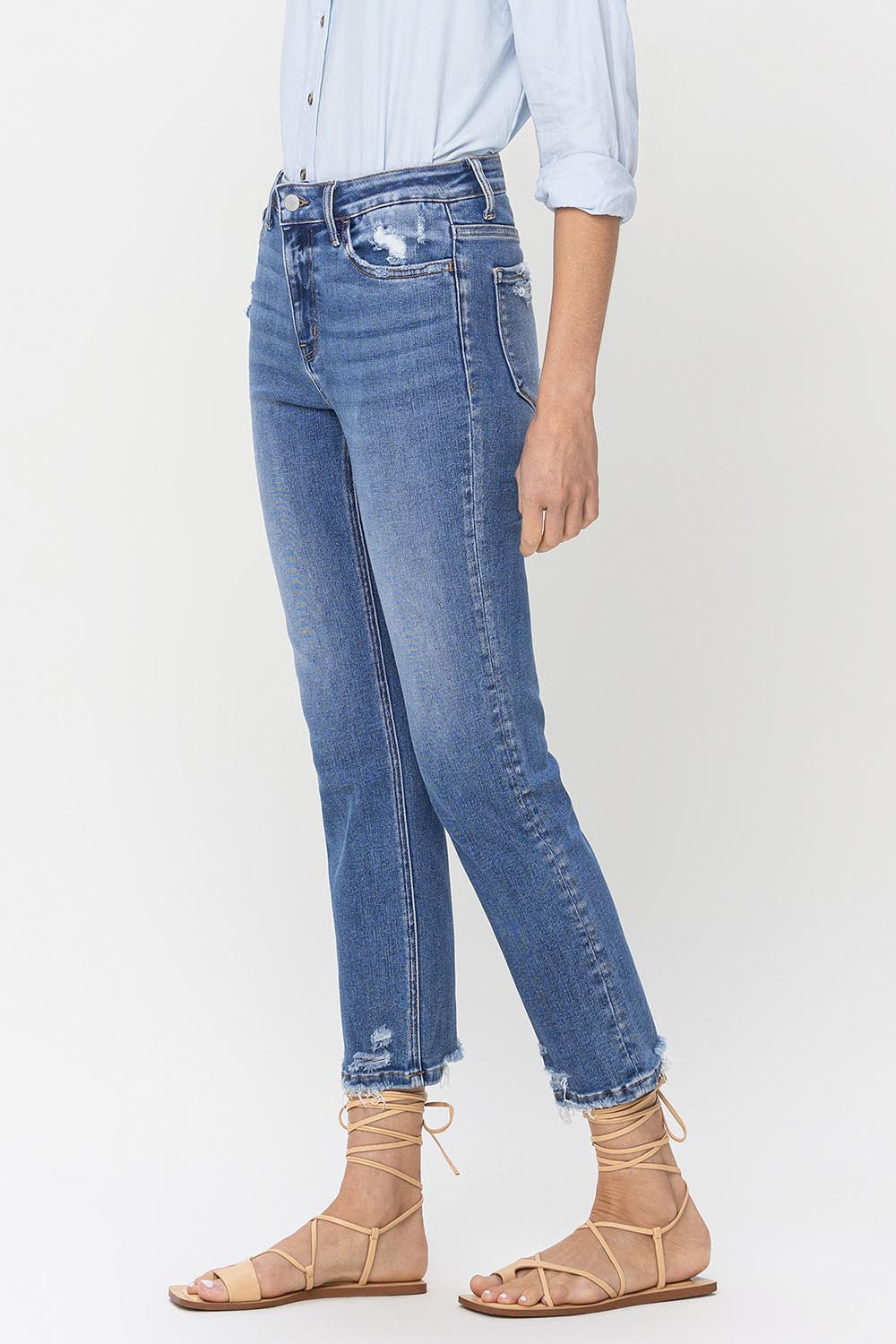 Lovervet High Rise Raw Hem Straight Jeans - All Mine Now Clothing