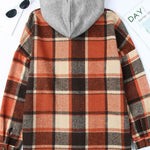 Plaid Button Up Hooded Shacket - All Mine Now Clothing